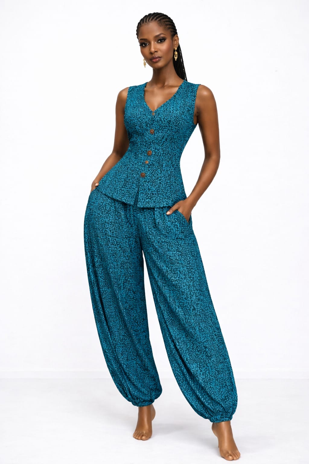 Ankara Waistcoat & Bubble Pants Set.