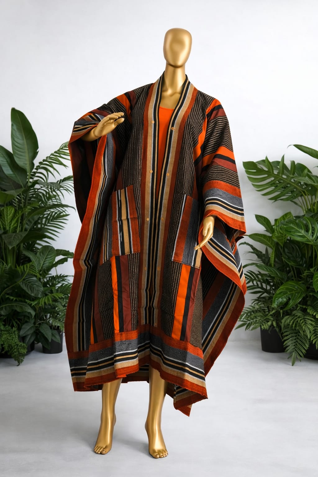 Tribal Aso-Oke Detail Kimono Set (2-Piece)  Pricing Notice: Kimono only – $80 | Full set (Kimono + Pants) – $110