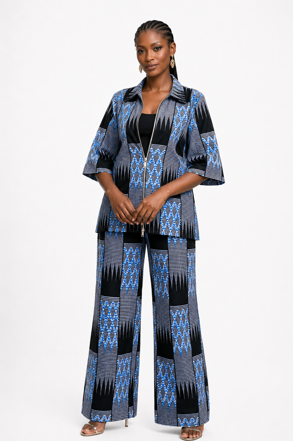 Geo Panel Print Set. Zip Jacket & Palazzo Pants