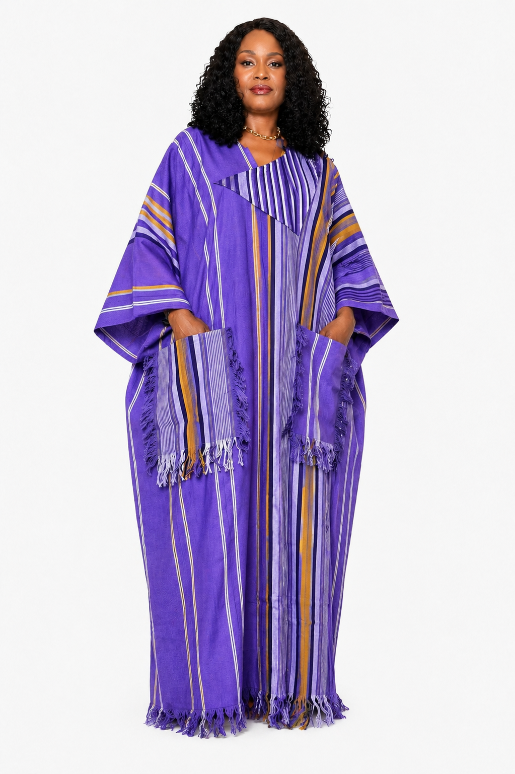 Double-Weave Aso-Oke Boubou – Triangle Neck Detail