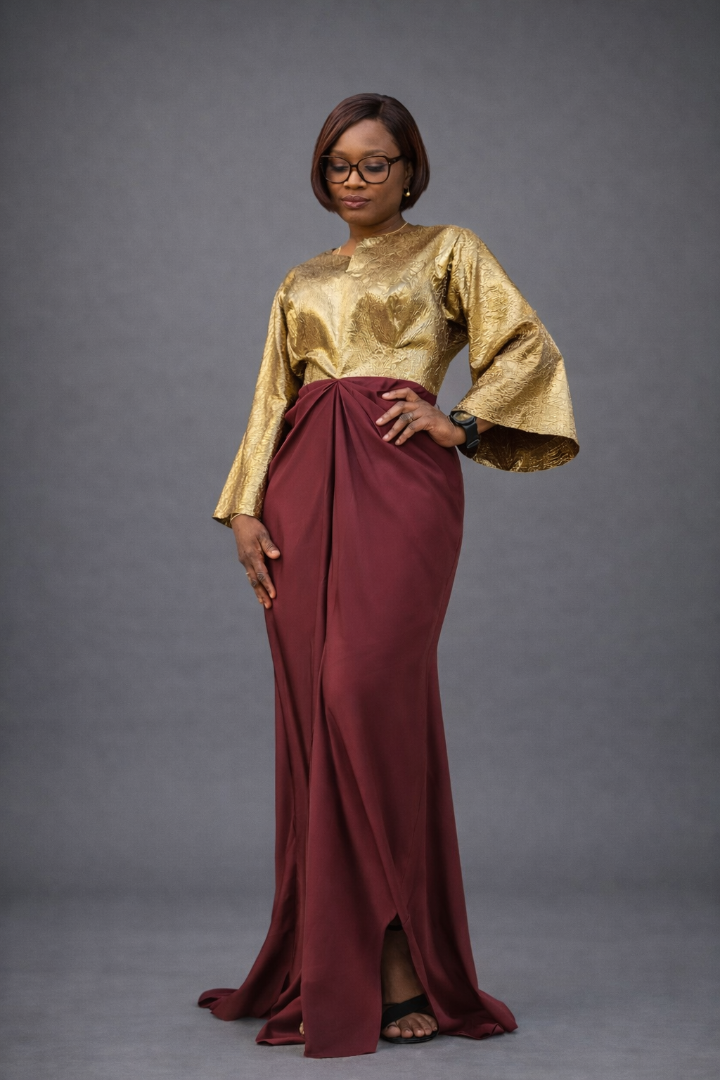 Brocade & Duchess Silk Elegant Dress
