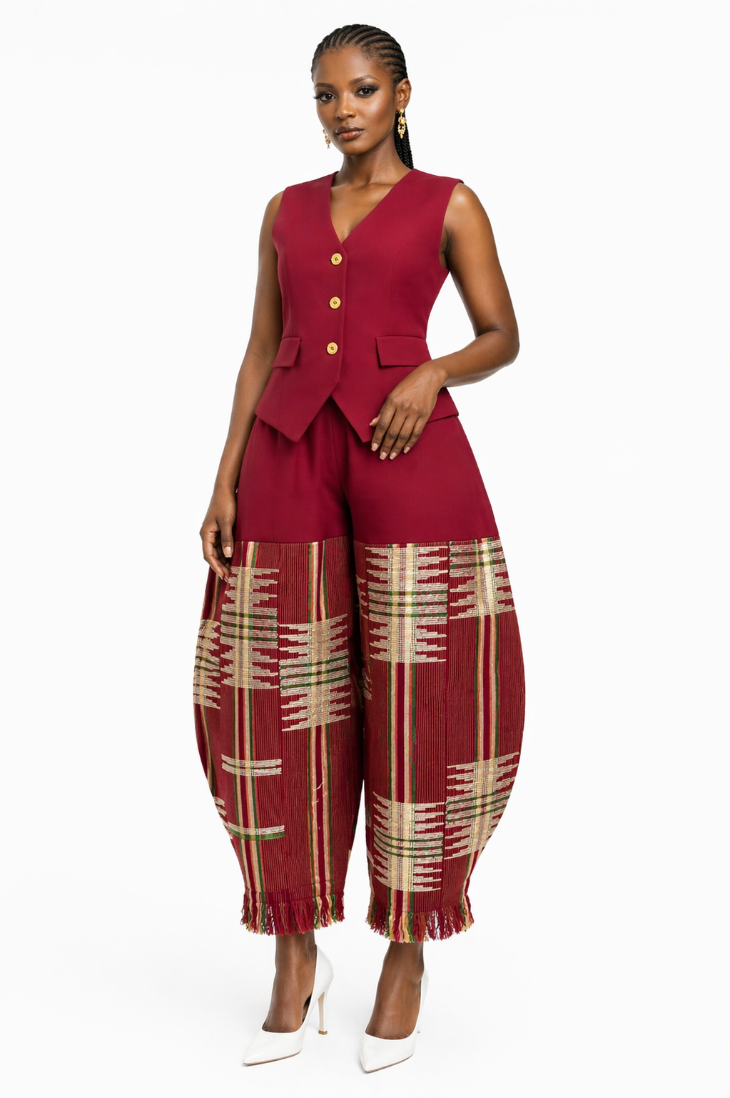 Aso-oke Waistcoat & Barrel Pants Set