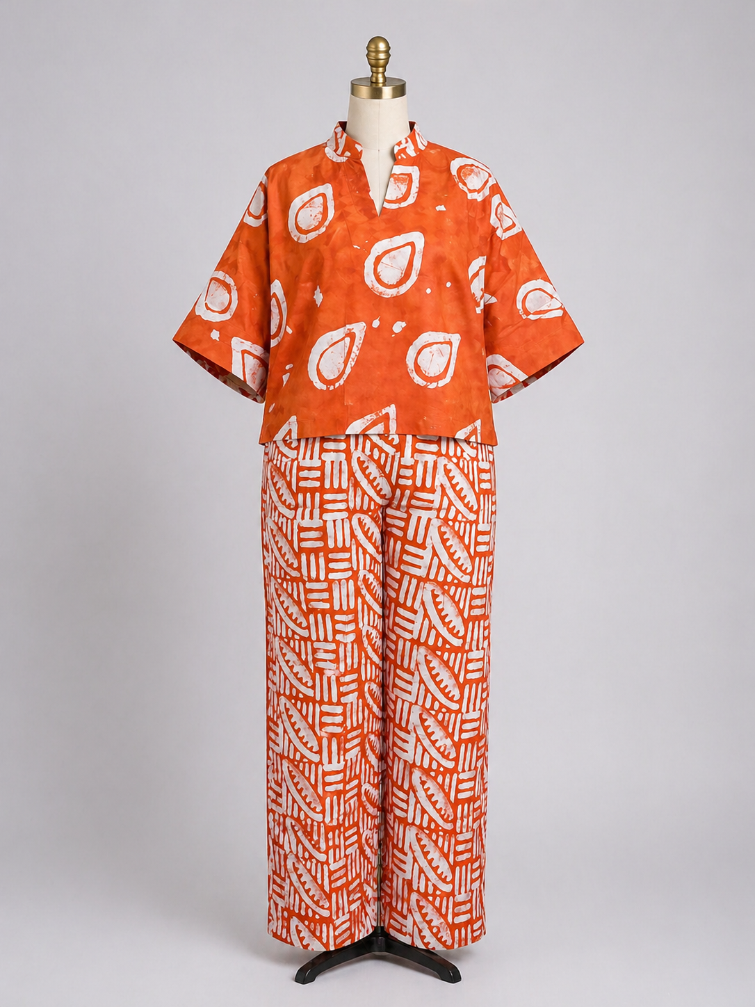 Adire High-Low Crop Top & Palazzo Pants Set (2-Piece)