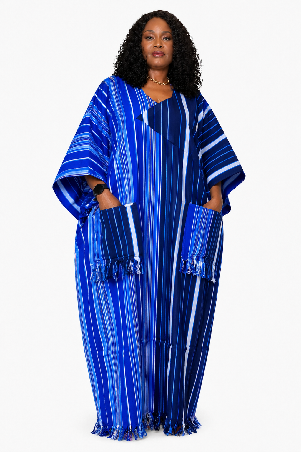 Double-Weave Aso-Oke Boubou – Triangle Neck Detail