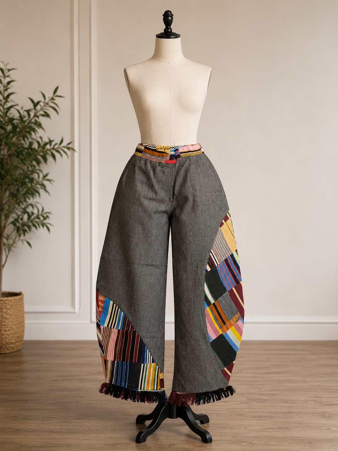Artisanal Barrel Trousers: Hand-Loomed ASO OKÉ & Denim Fusion