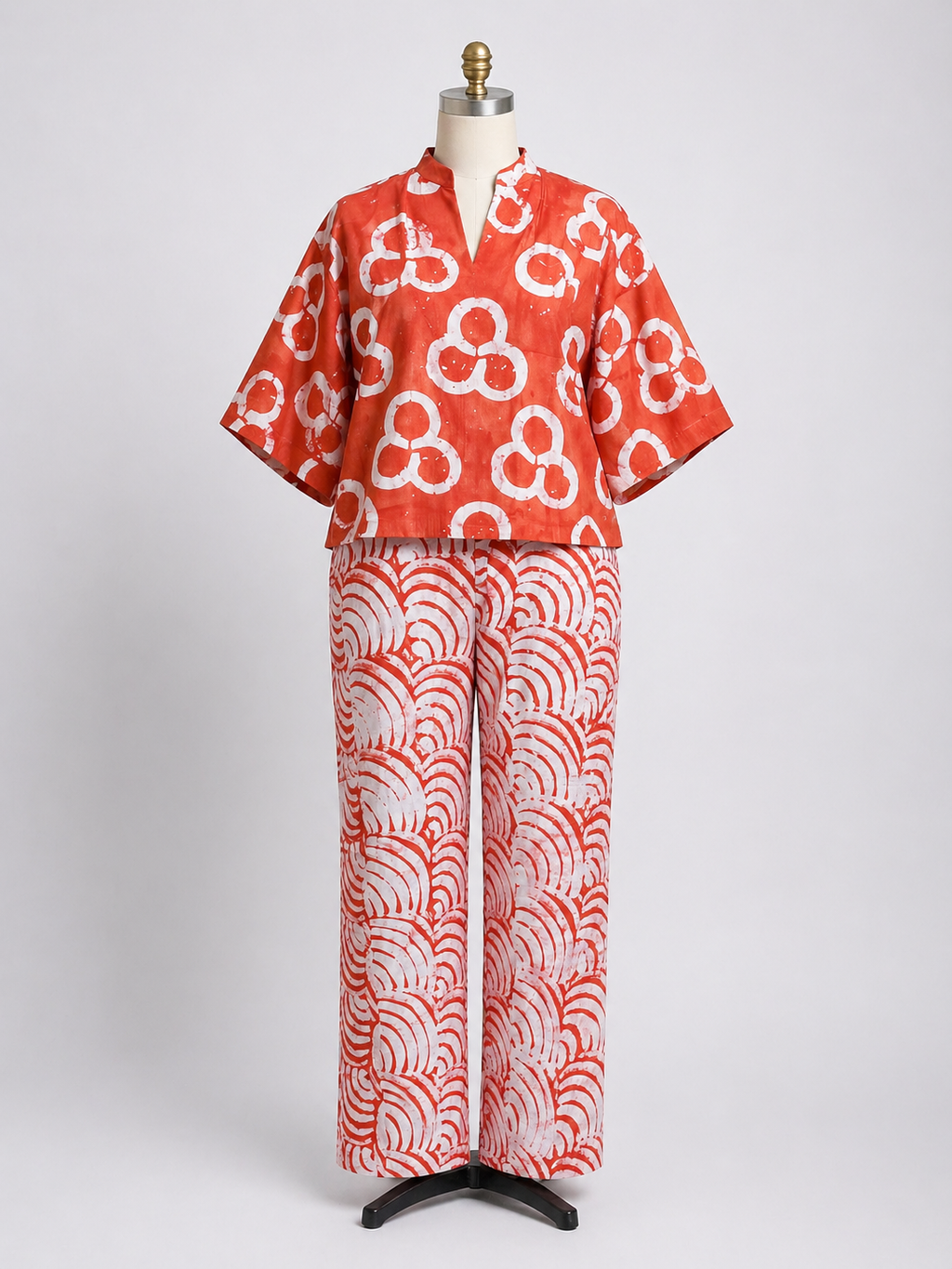 Adire High-Low Crop Top & Palazzo Pants Set (2-Piece)