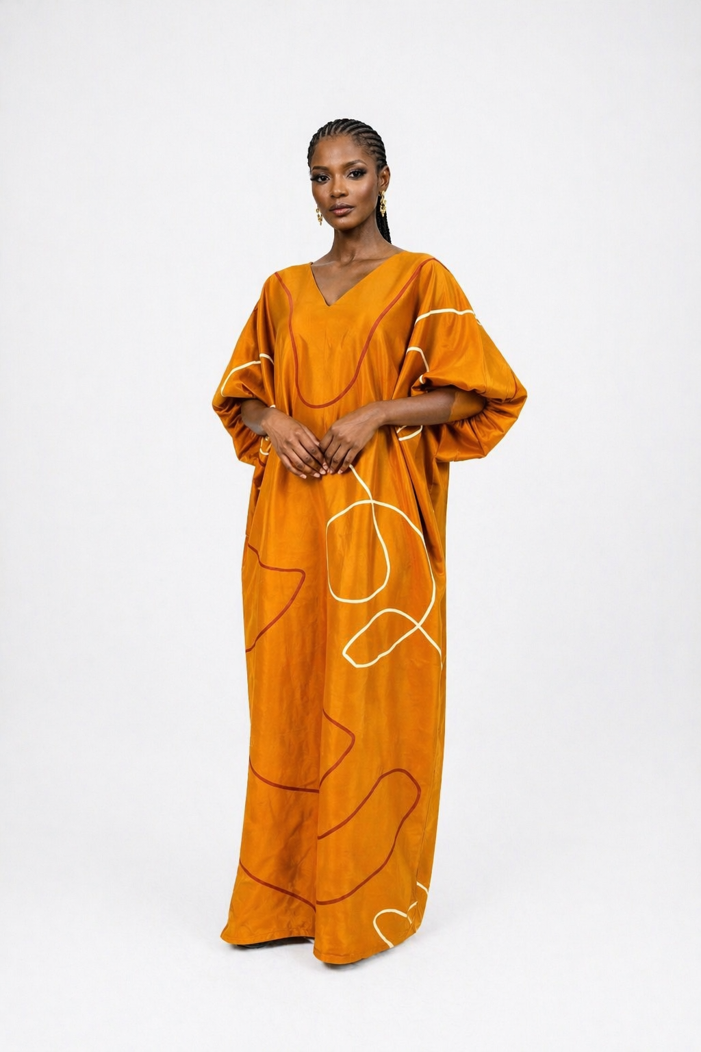 Luxury Taffeta Silk Bubu with Embroidered Spiral Design
