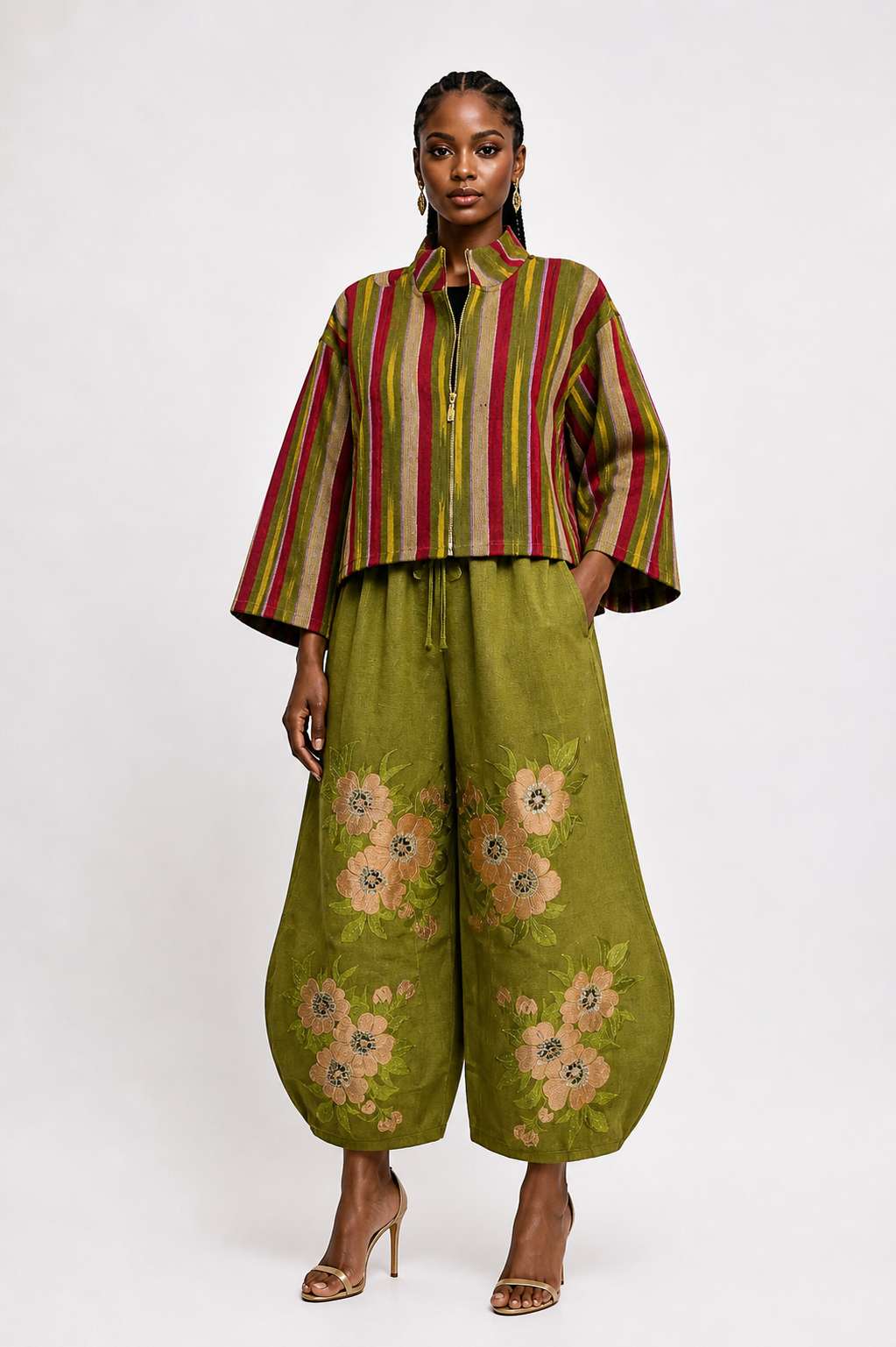 The Monochrome Muse Set (Aso-oke Barrel pants and patterned Jacket)