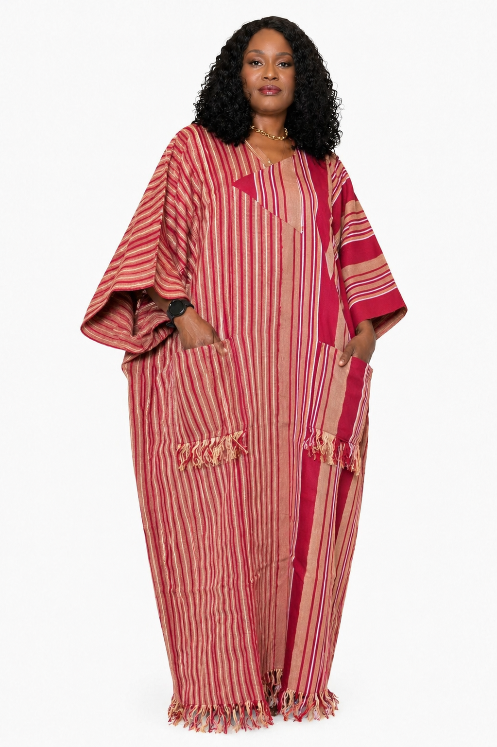Double-Weave Aso-Oke Boubou – Triangle Neck Detail