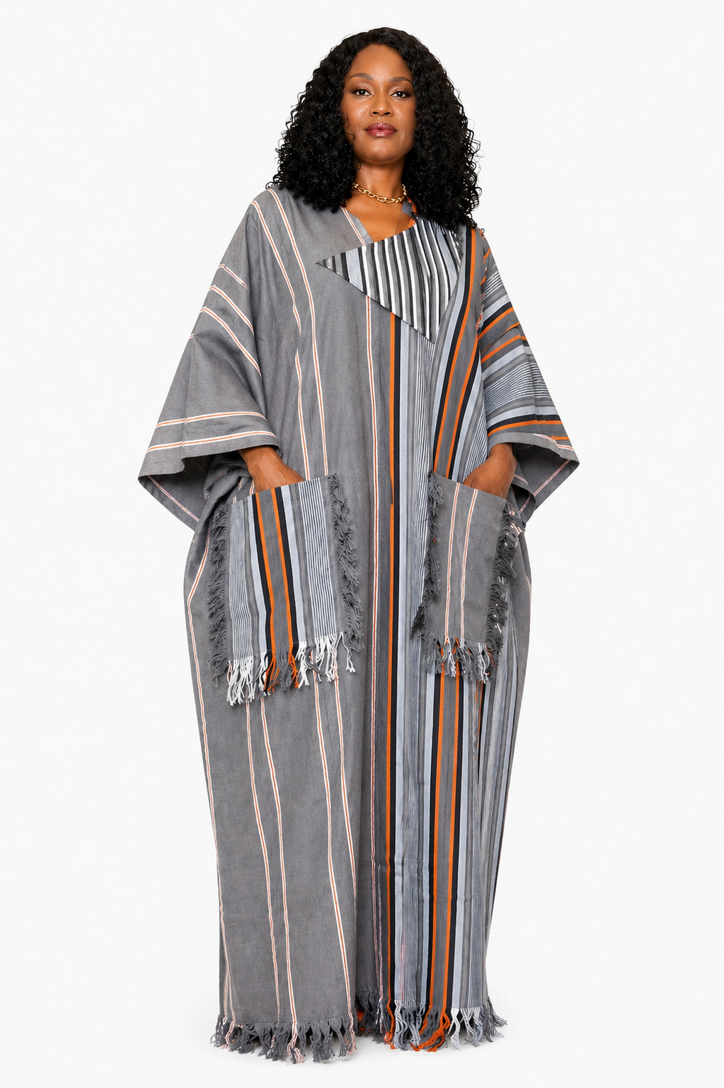 Double-Weave Aso-Oke Boubou – Triangle Neck Detail