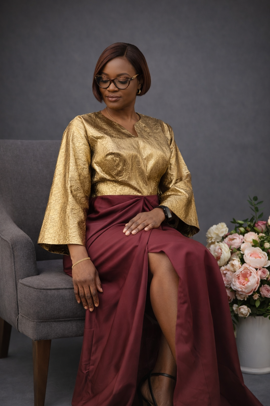 Brocade & Duchess Silk Elegant Dress