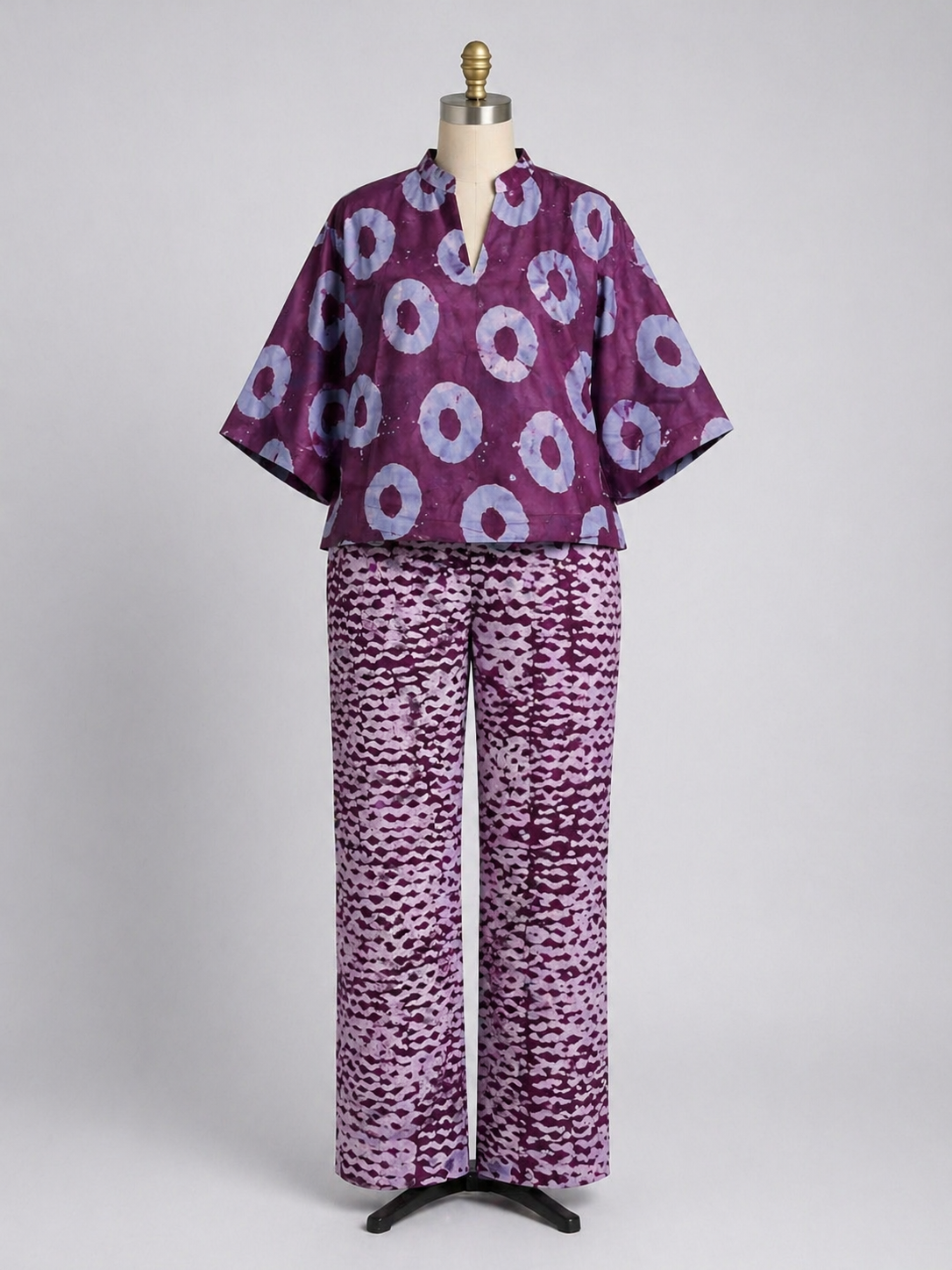 Adire High-Low Crop Top & Palazzo Pants Set (2-Piece)