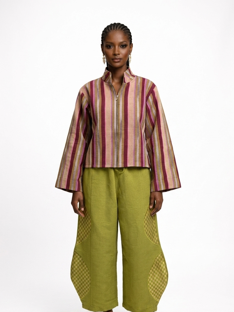 The Monochrome Muse Set (Aso-oke Barrel pants and patterned Jacket)