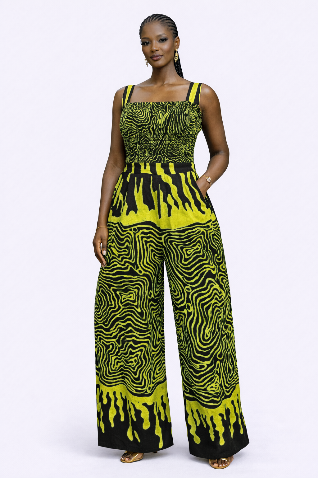 Adire Jumpsuit – Smocked Bodice & Wide-Leg Fit