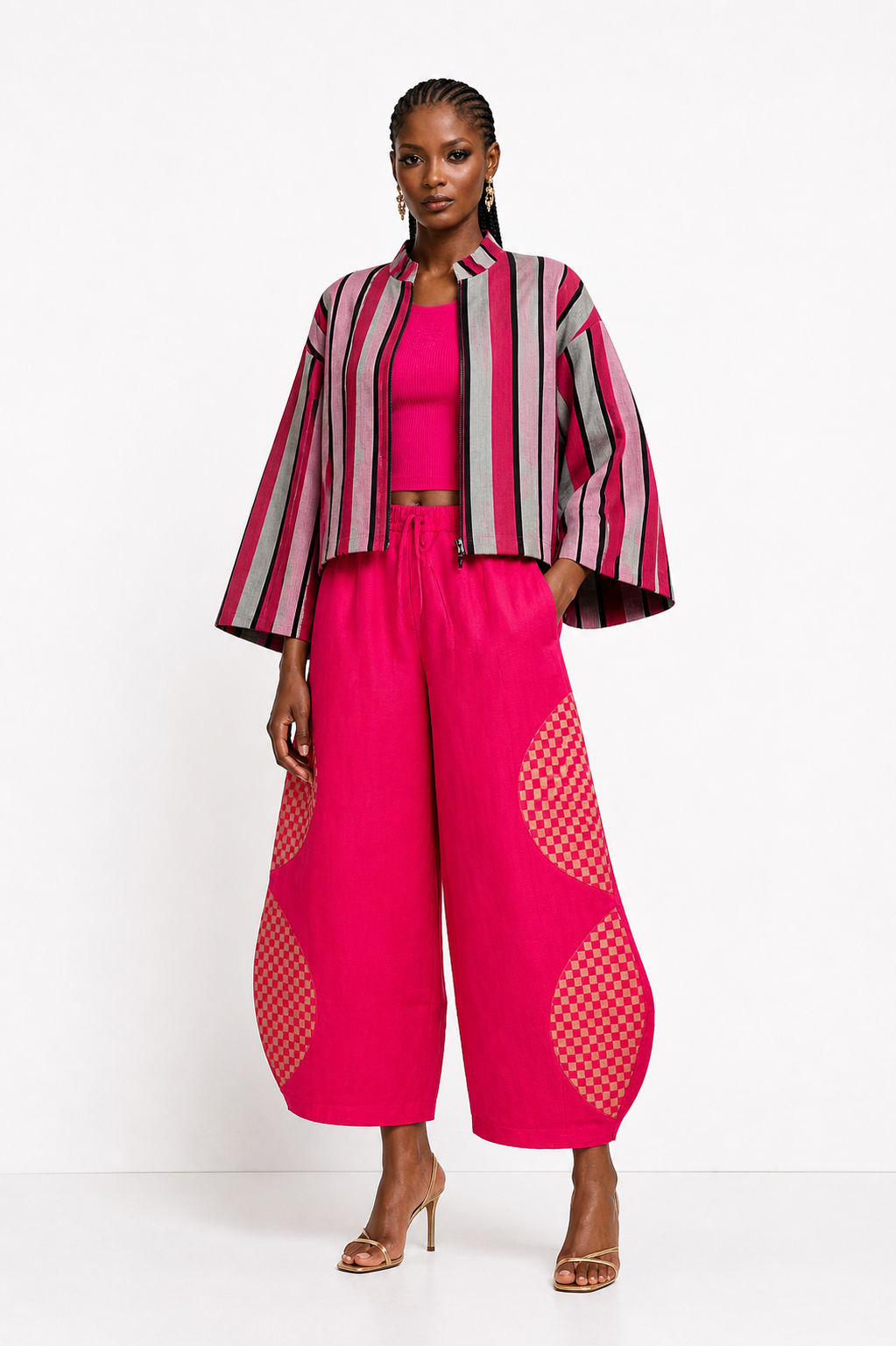 The Monochrome Muse Set (Aso-oke Barrel pants and patterned Jacket)