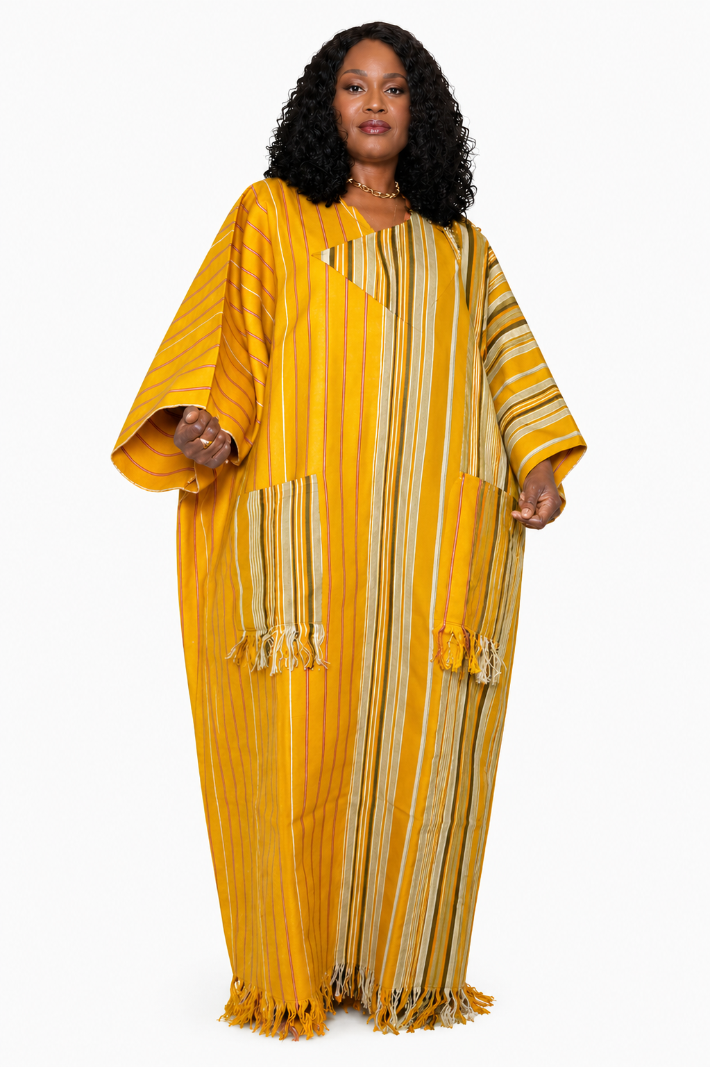 Double-Weave Aso-Oke Boubou – Triangle Neck Detail