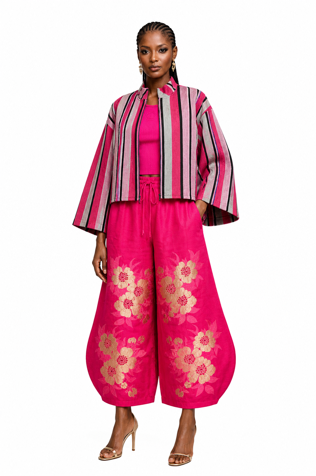 The Monochrome Muse Set (Aso-oke Barrel pants and patterned Jacket)