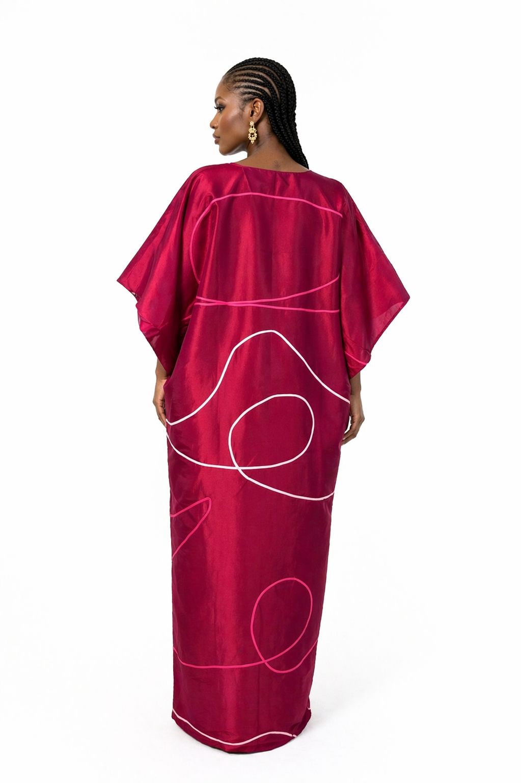 Luxury Taffeta Silk Bubu with Embroidered Spiral Design
