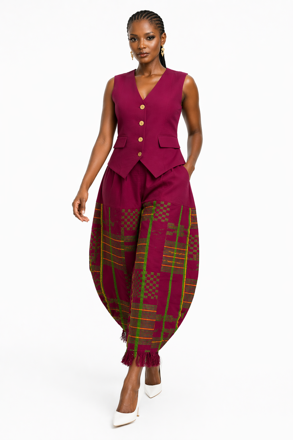 Aso-oke Waistcoat & Barrel Pants Set