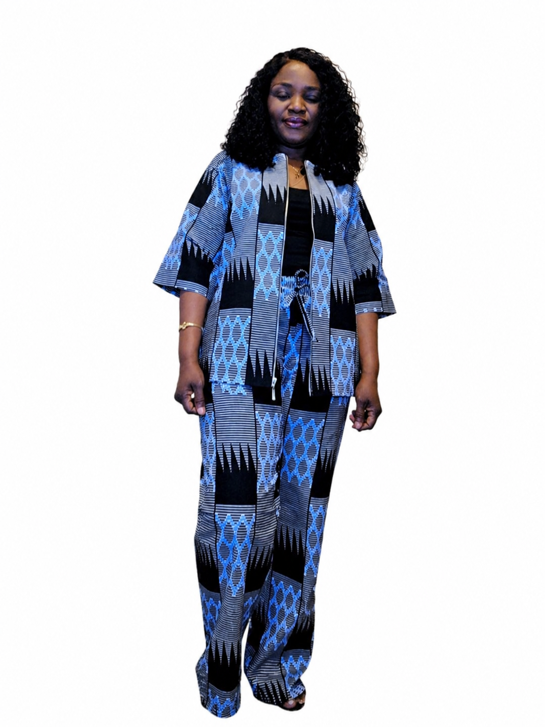 Geo Panel Print Set. Zip Jacket & Palazzo Pants