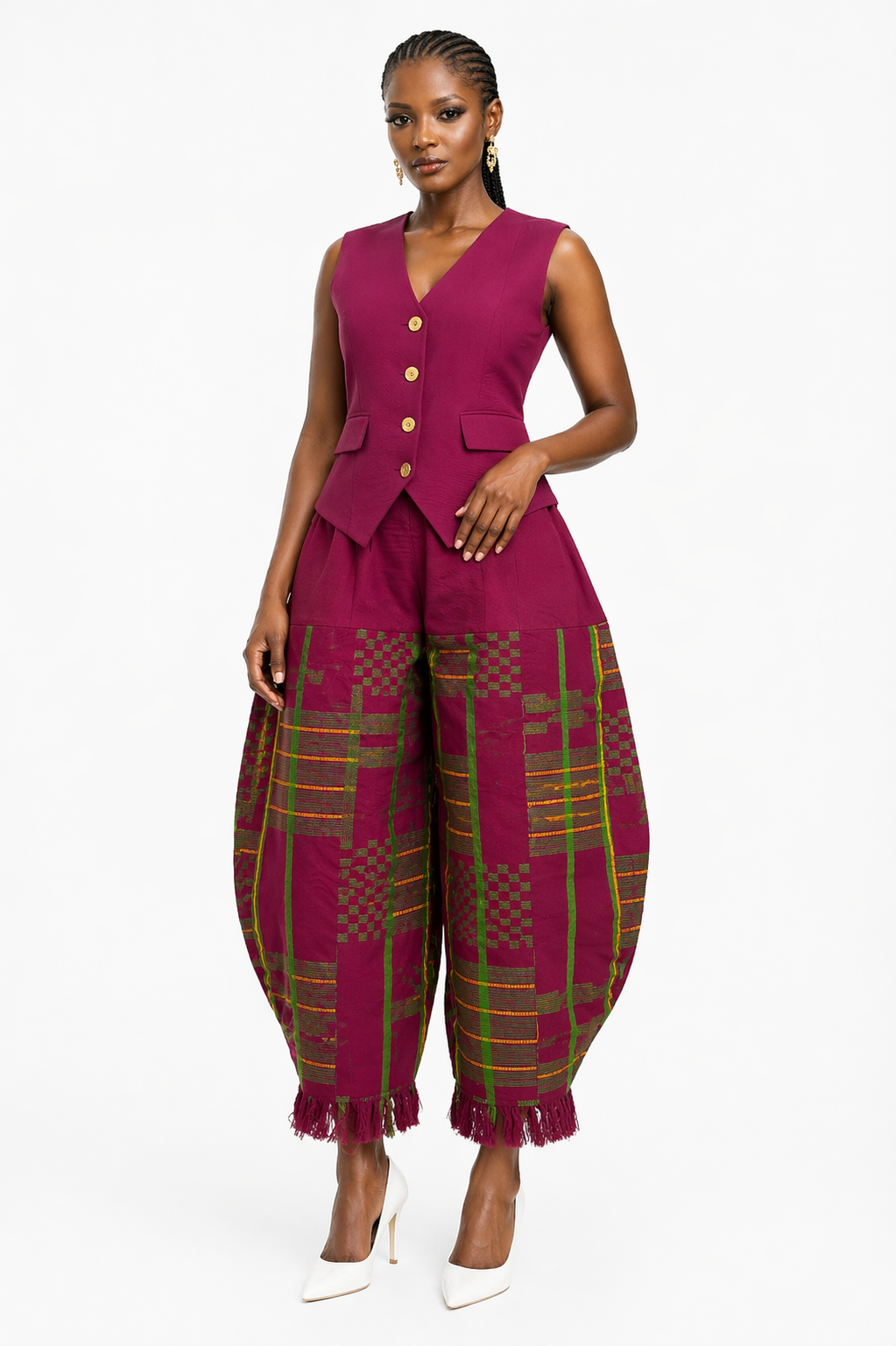 Aso-oke Waistcoat & Barrel Pants Set