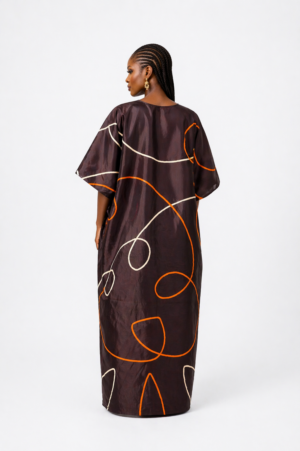 Luxury Taffeta Silk Bubu with Embroidered Spiral Design