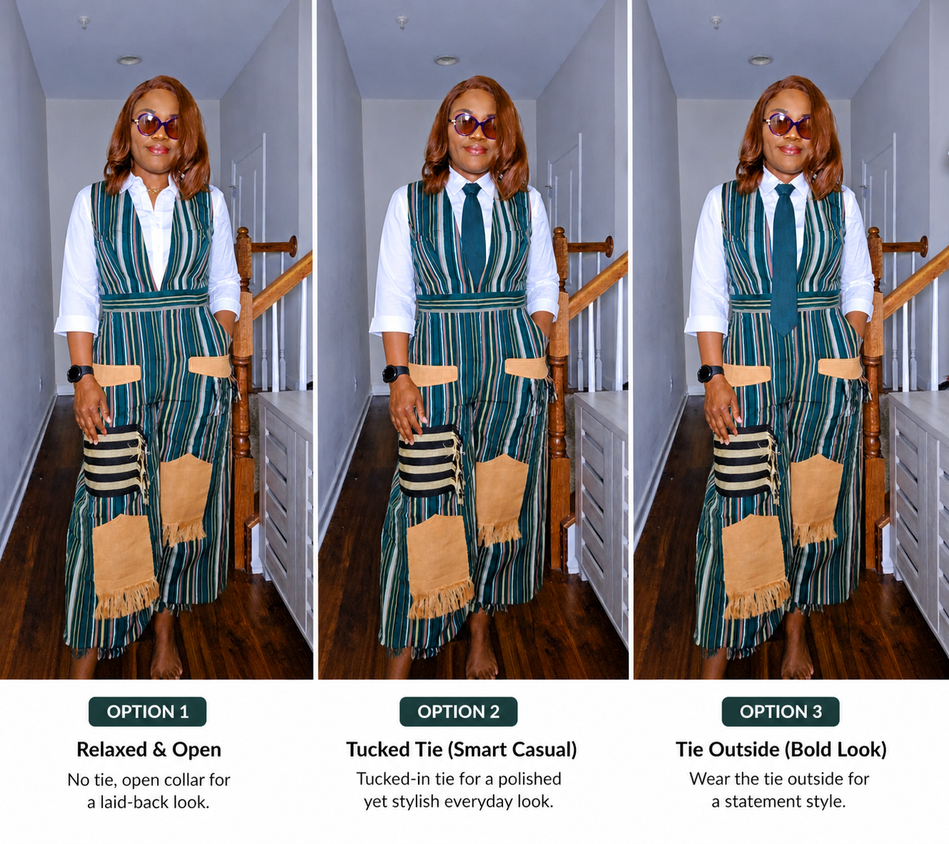 Artisanal Striped Barrel Jumpsuit with Fringe Details and Pockets
