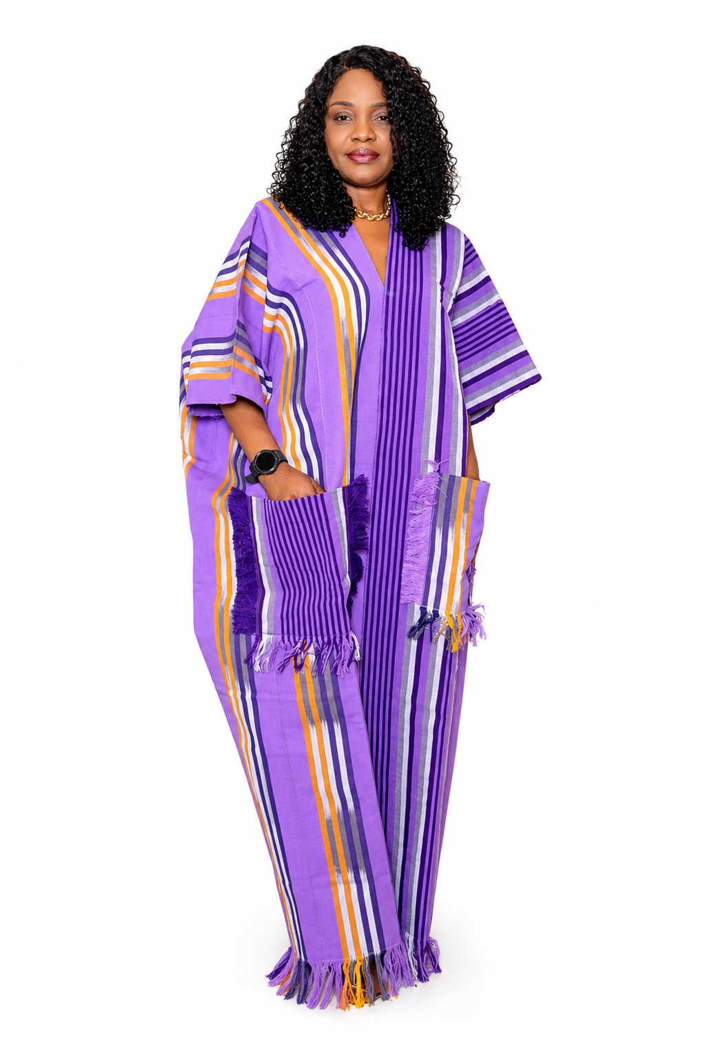 Aso-Oke Bubu with Fringe Pocket Detail