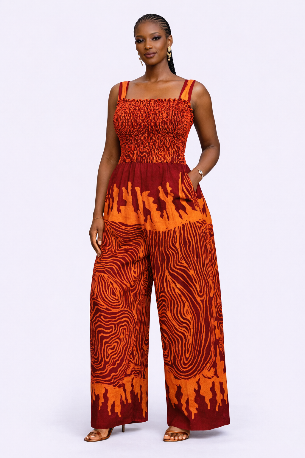 Adire Jumpsuit – Smocked Bodice & Wide-Leg Fit