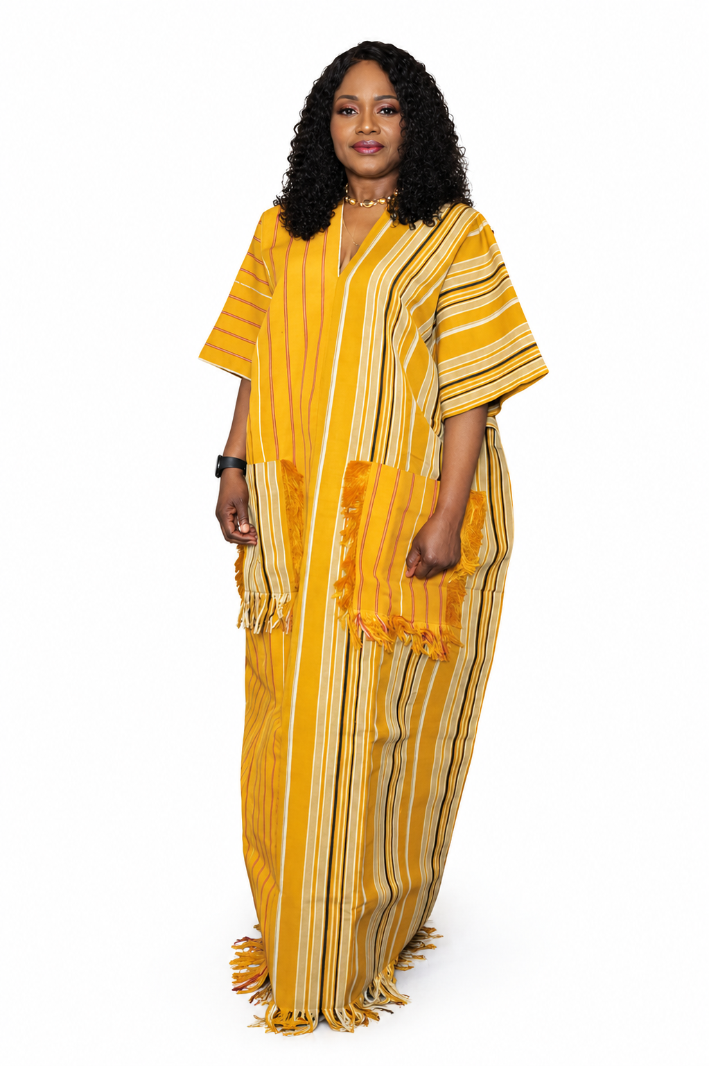 Aso-Oke Bubu with Fringe Pocket Detail