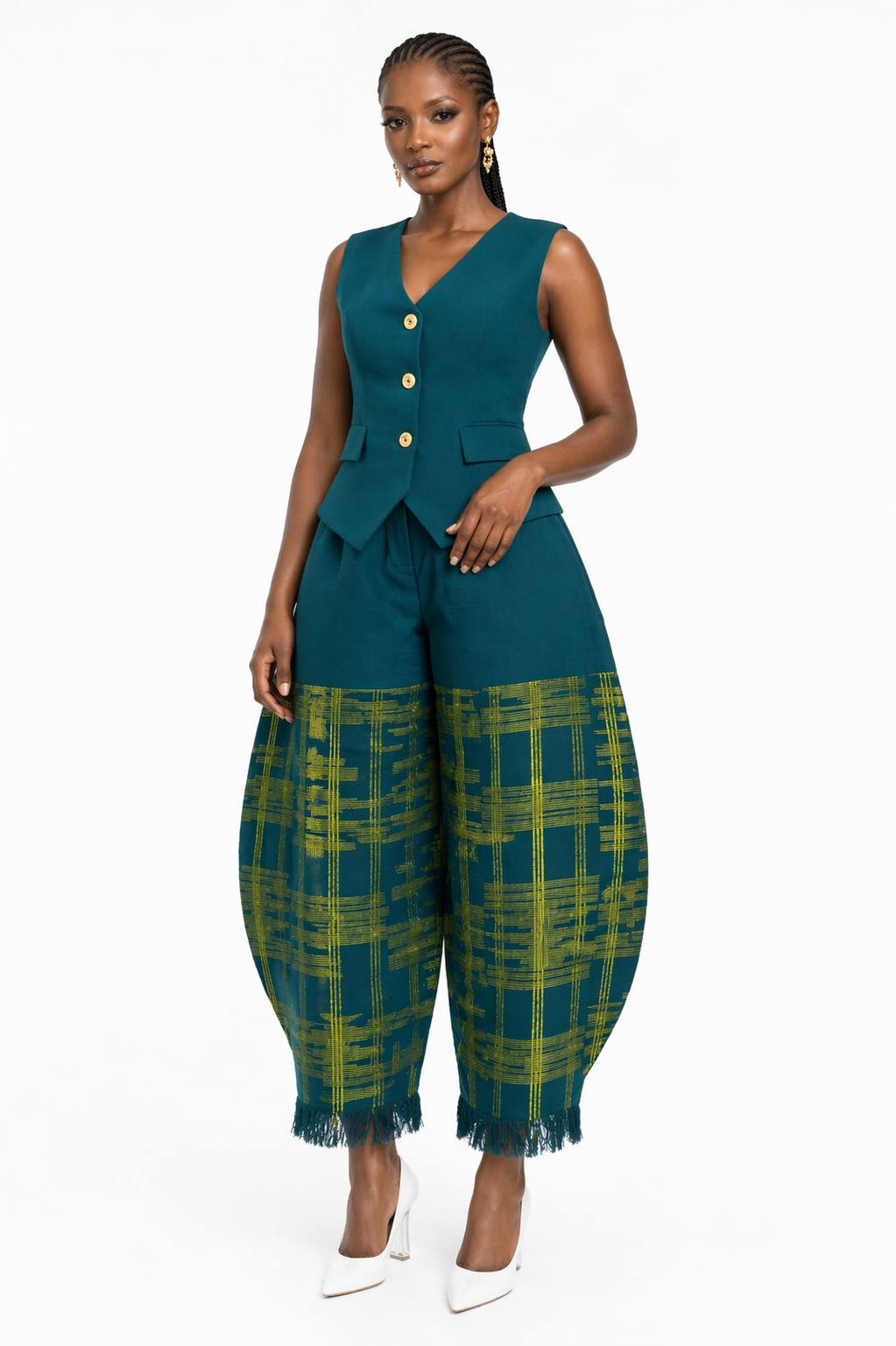 Aso-oke Waistcoat & Barrel Pants Set